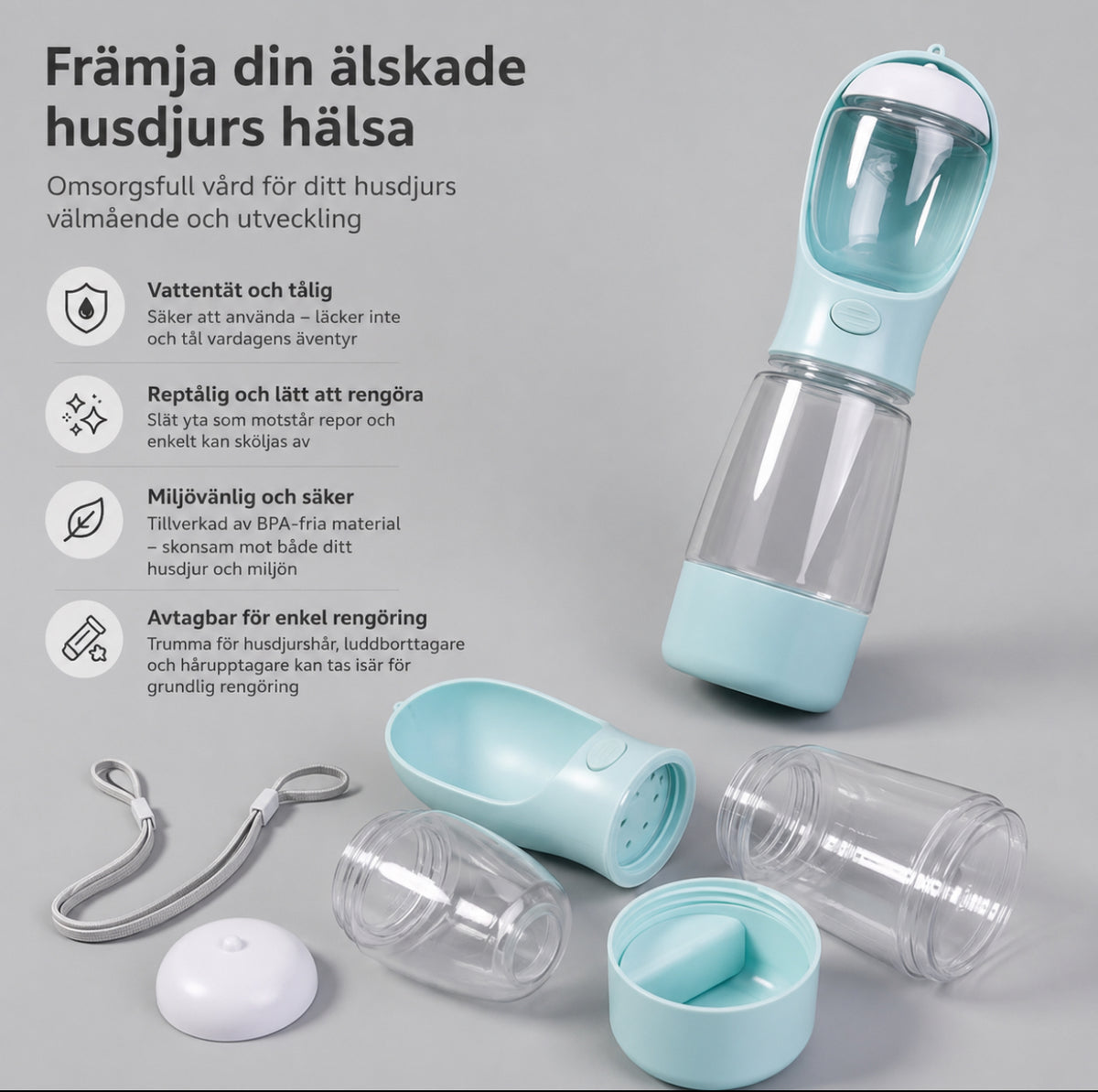 AquaGo 2-i-1 Vattenflaska med Drickskål & Bajspåsehållare Gör varje hundpromenad enklare
