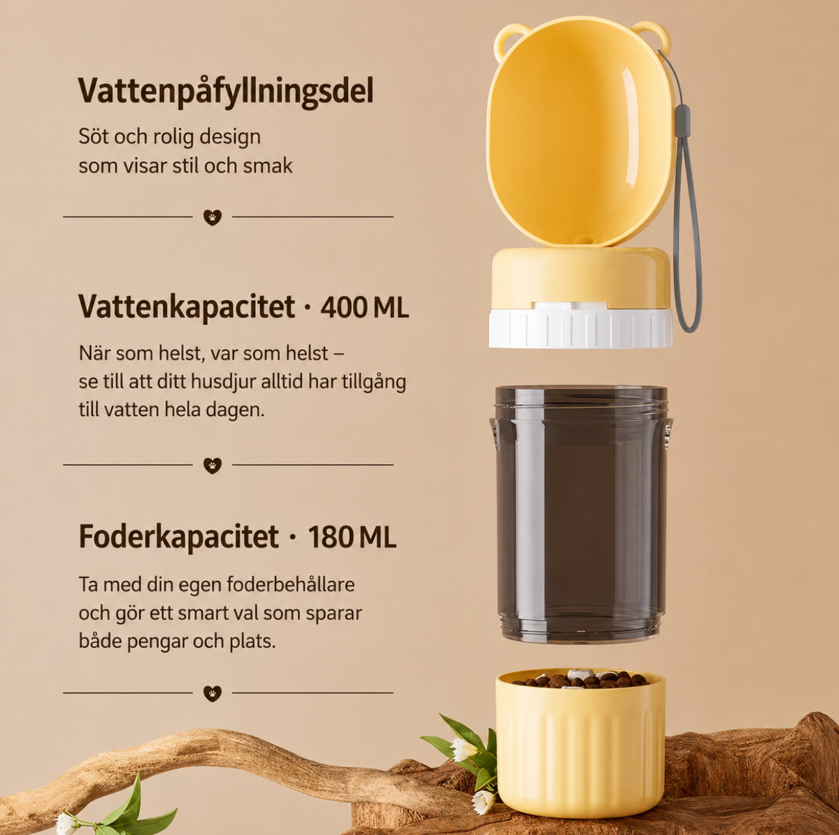 Hund & Katt PawGo 2-i-1 – Portabel Vatten- och Matflaska