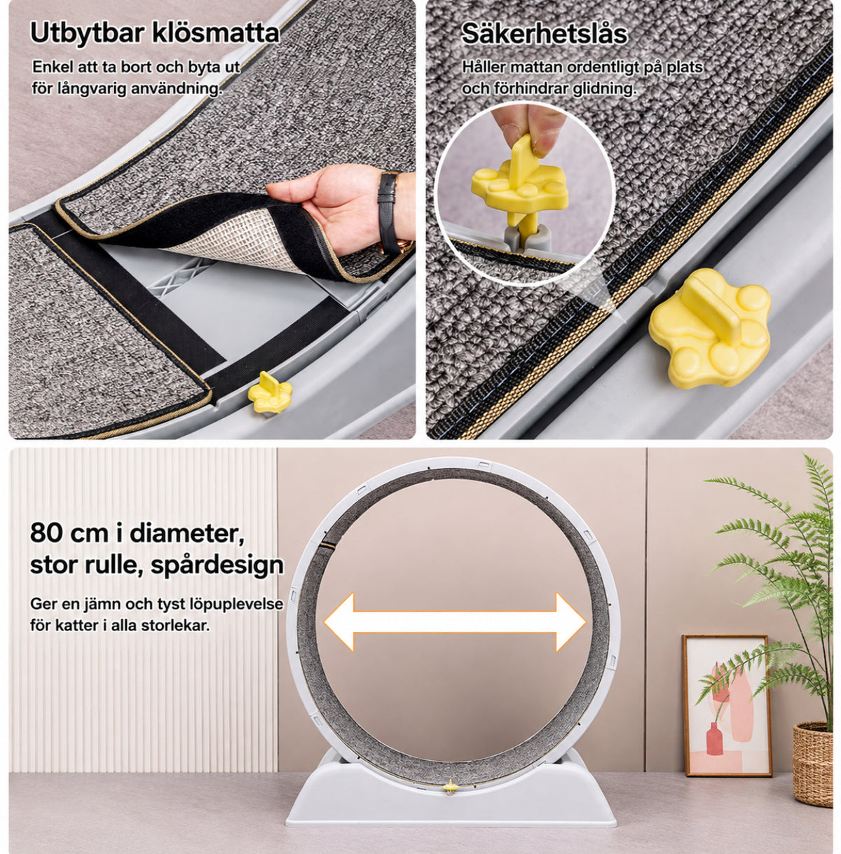 Kattmotionshjul med Utbytbar Klösmatta – 80 cm