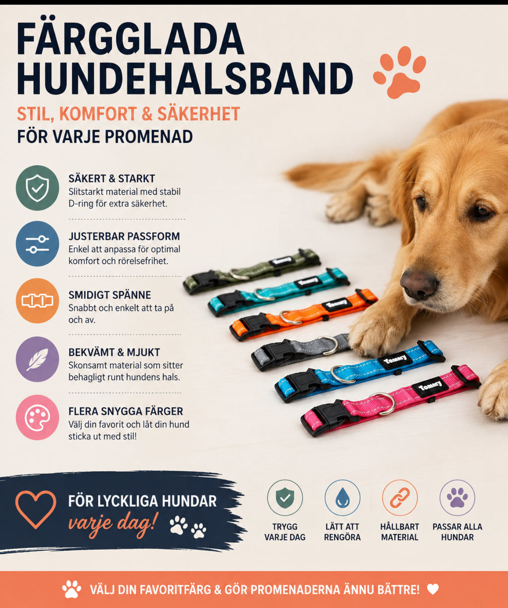 Hundhalsband  Slitstarkt & bekvämt halsband – justerbart med snabbspänne