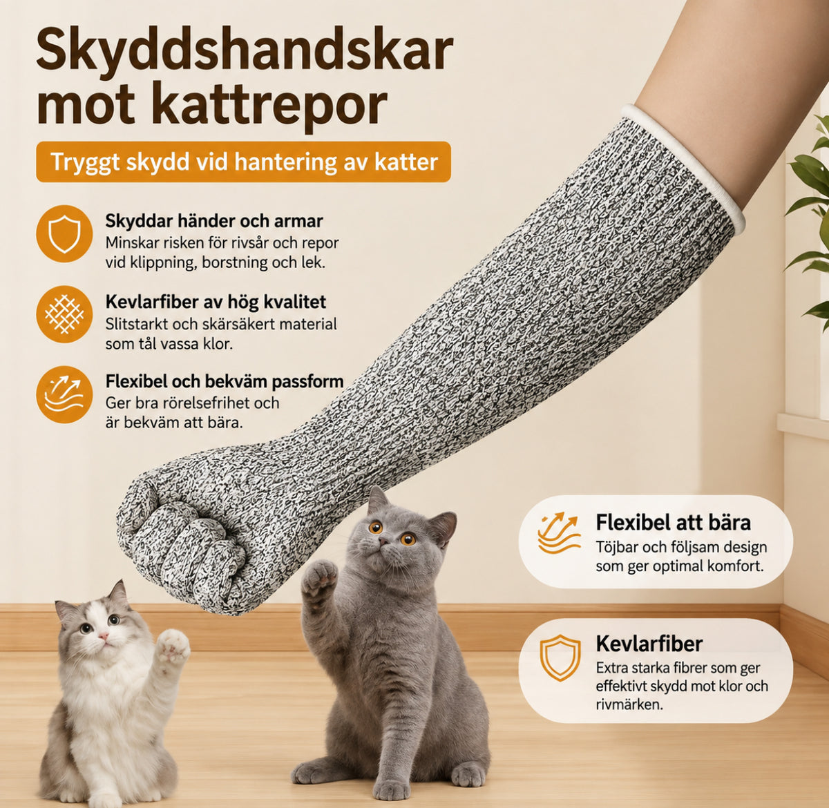 Skyddshandskar mot Kattklor, Repor och Bett